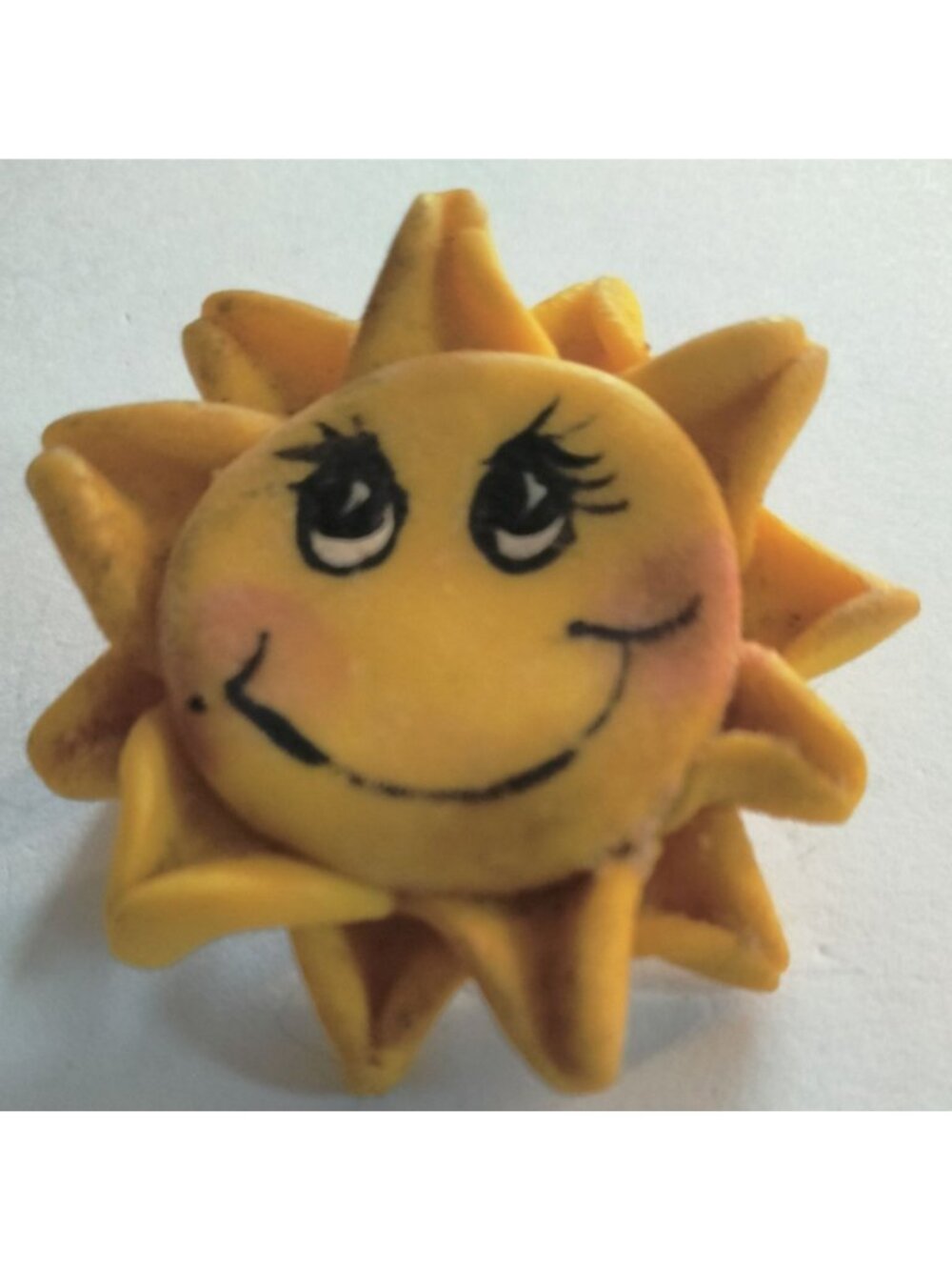 Smiling Yellow Sun Face Brooch Pinback Hand Painted Sunburst